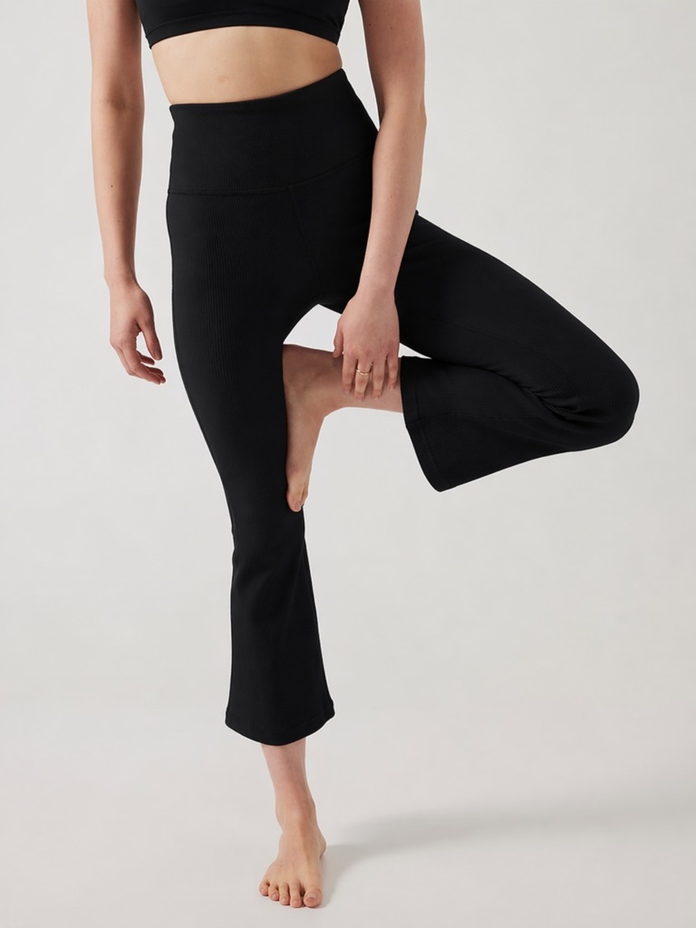Athleta Elation Rib Crop Flare Pants Black Small High Rise Yoga Ribbed Leggings